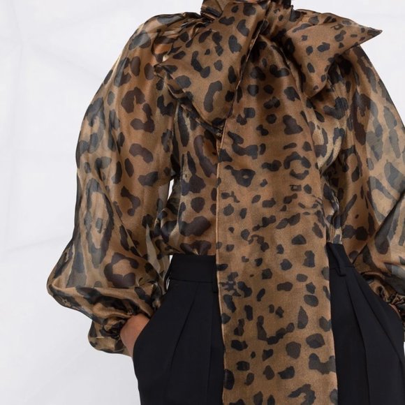 ATU BODY COUTURE leopard-print pussy-bow sheer blouse (BRAND NEW) - Picture 2 of 4